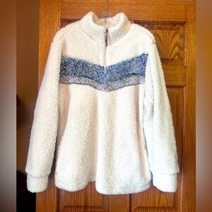 Cream, Blue and Gray Sherpa Pullover